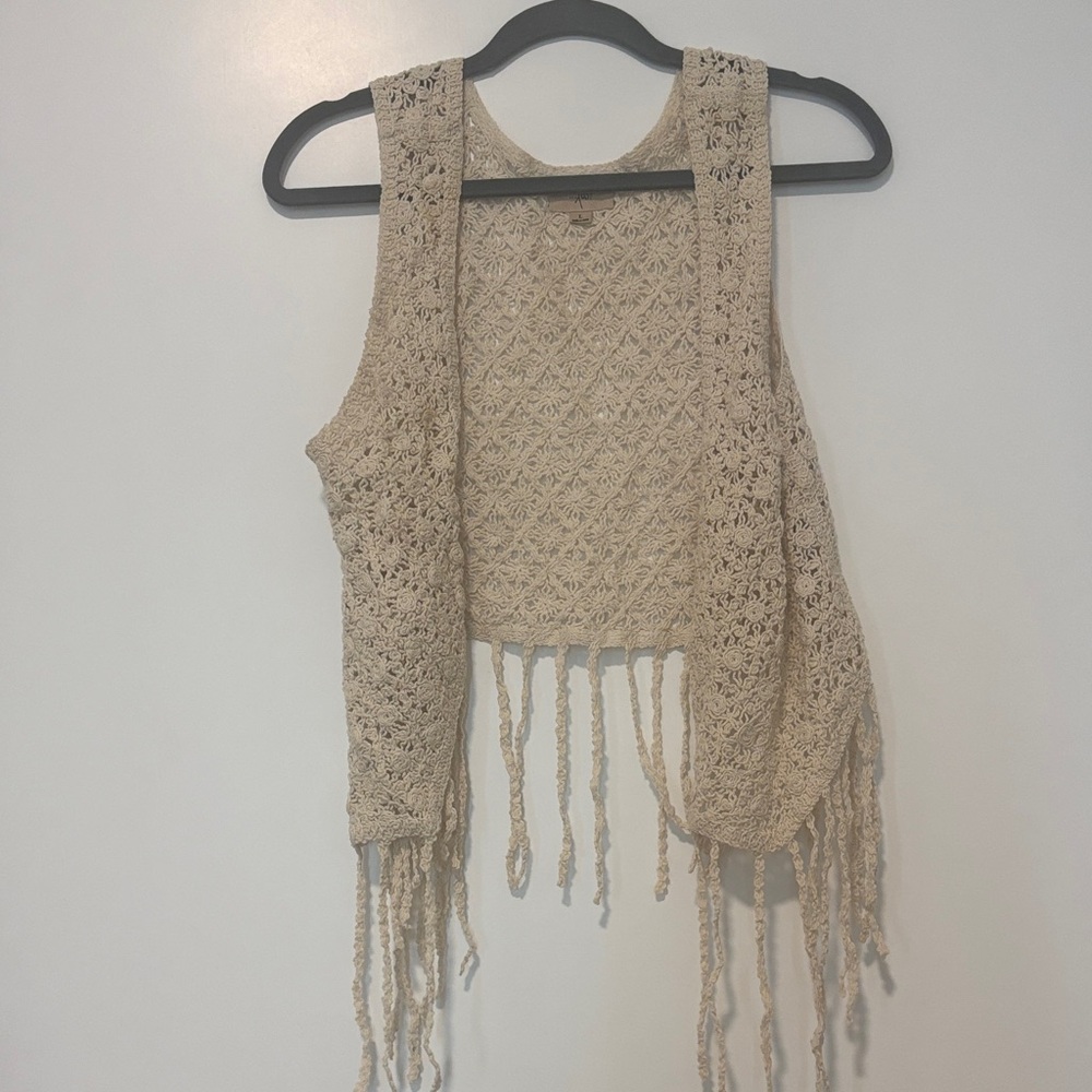 Lost boho eyelet Fringe Vest Sz L